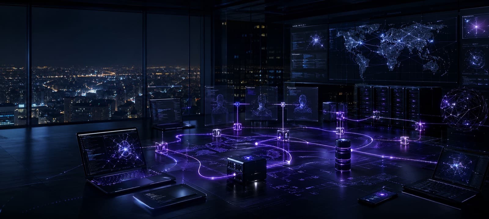 Blackhole Mesh cinematic command center with terminal workspaces, private routes, and AI company control layers